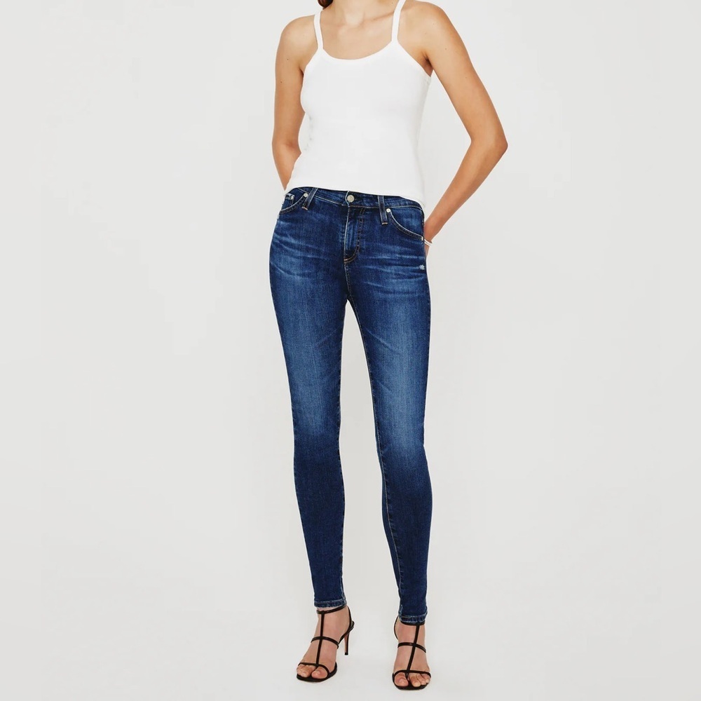 {AG Jeans} "Farrah High Rise Skinny" 10 Years Alliance Blue Stretch Denim